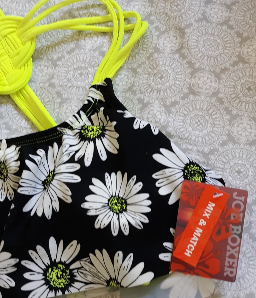 NEW Joe Boxer sunflower bikini swim top woven back